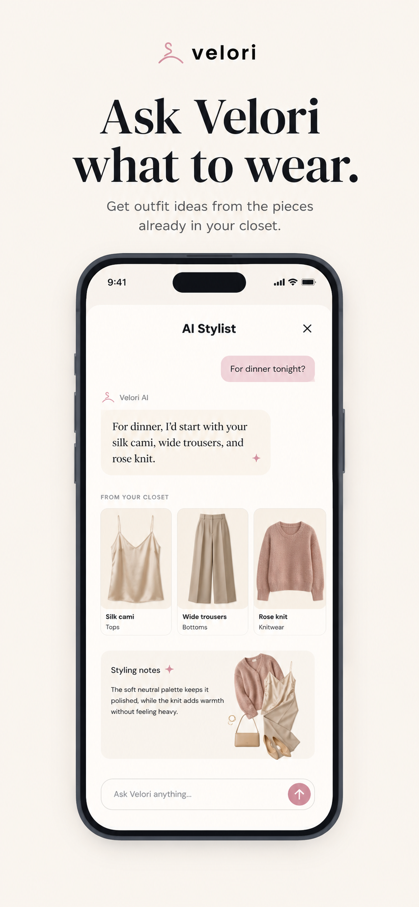 Velori AI Stylist chat
